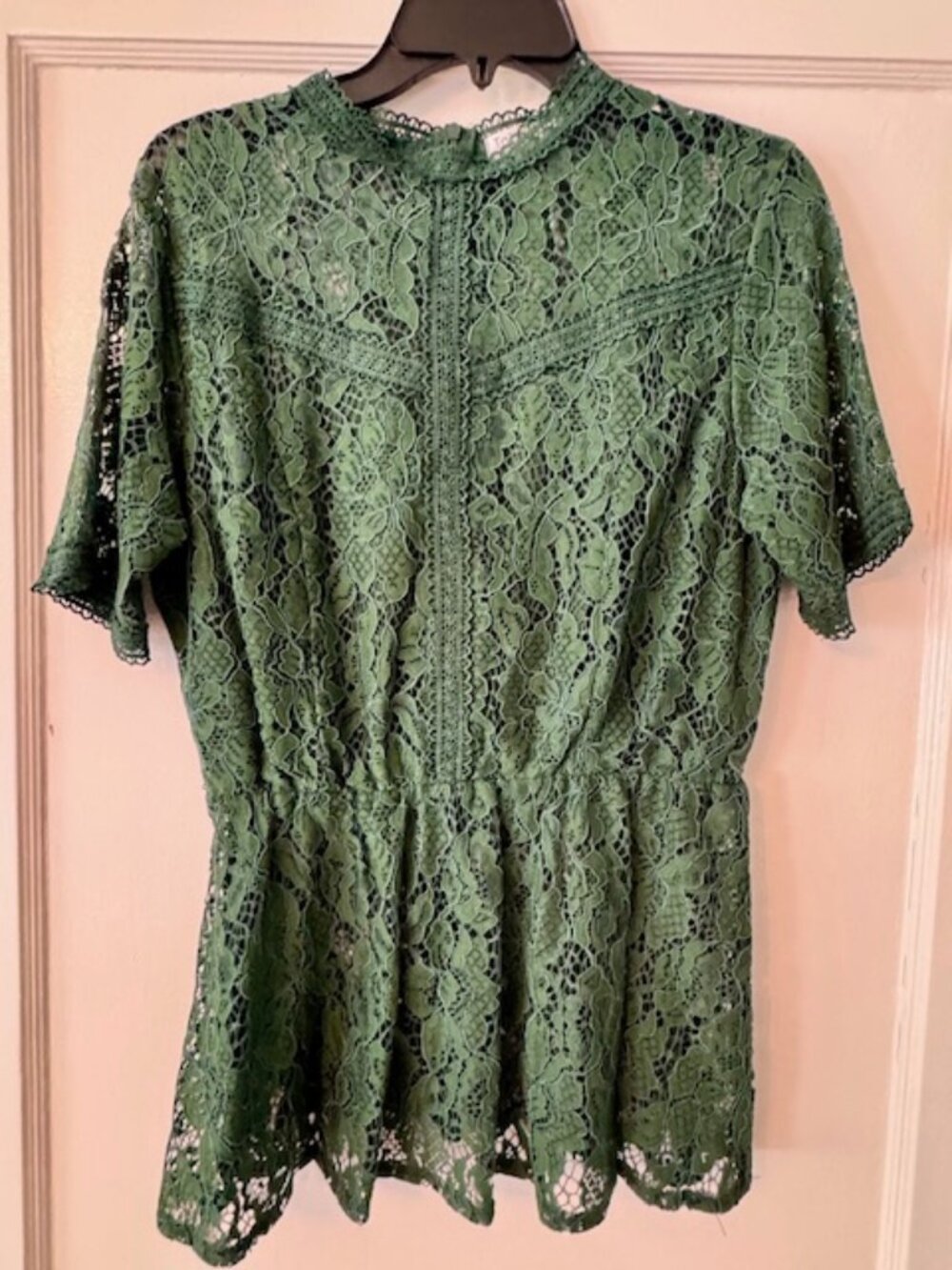 Green Lace Peplum Top Size M Tobrief Sheer Floral Boho Feminine Blouse
